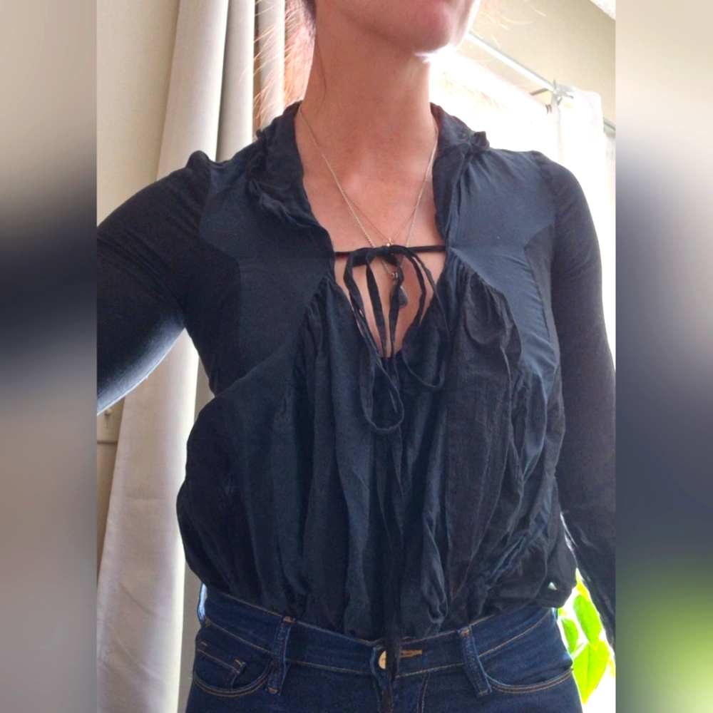 Trosman Black Cotton Long Sleeve Blouse